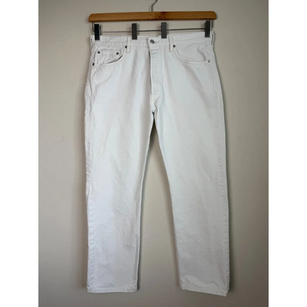 Levi's Mens Cotton Jeans 501 Straight Leg W38 L32 White Y2K Button Fly Denim